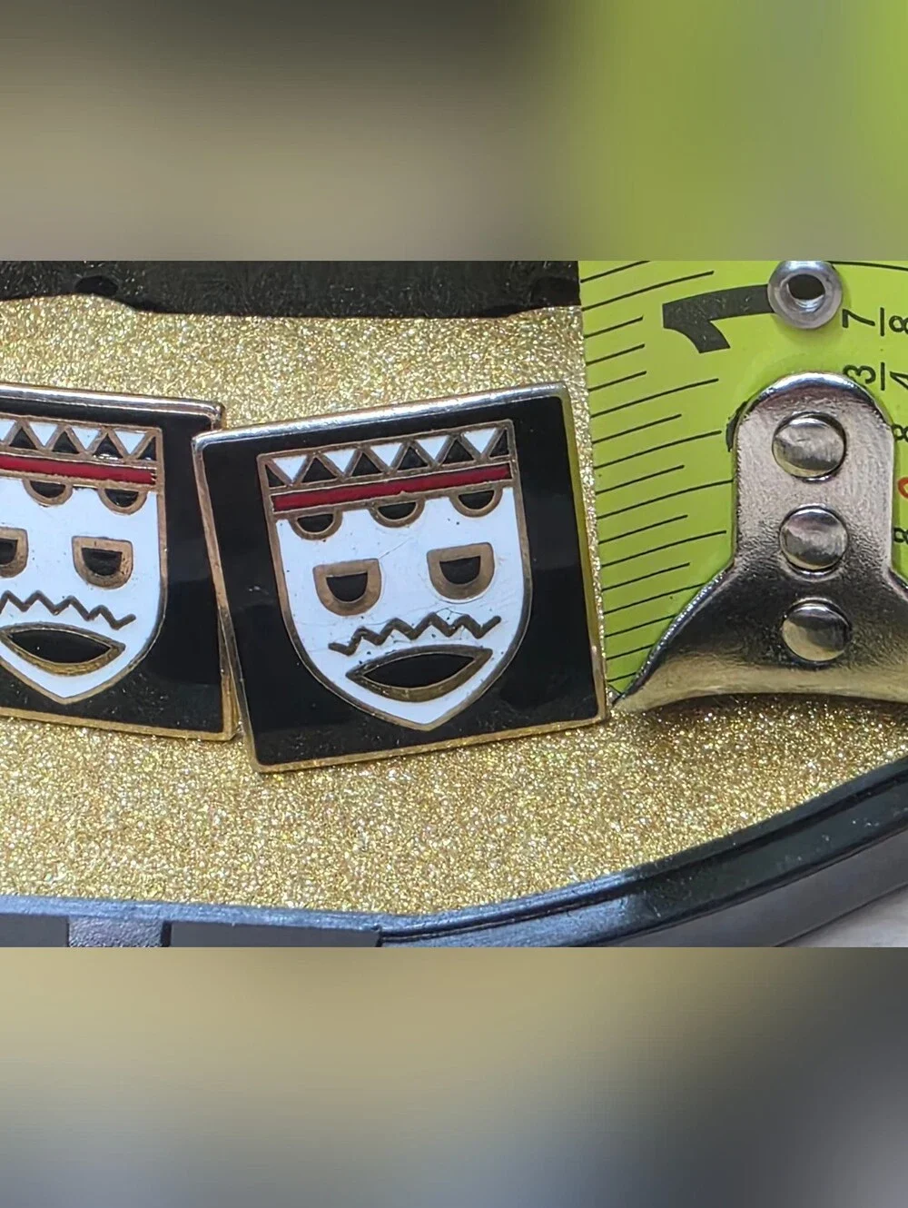 Vintage SWANK Enamel Tribal Mask Cufflinks - 1950s Africana Collection Gold Tone